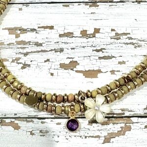 Boho 22kt Gold Plated Amethyst & Serpentine Necklace | Gold Filled Heart Charm